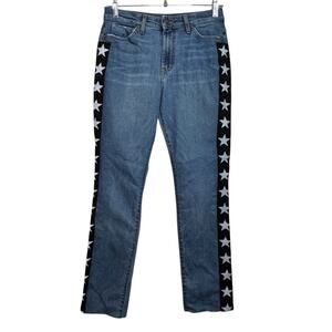 JET by John Eshaya Womens Jeans Size 6 Blue Star Stripe Side Raw Hem USA Made